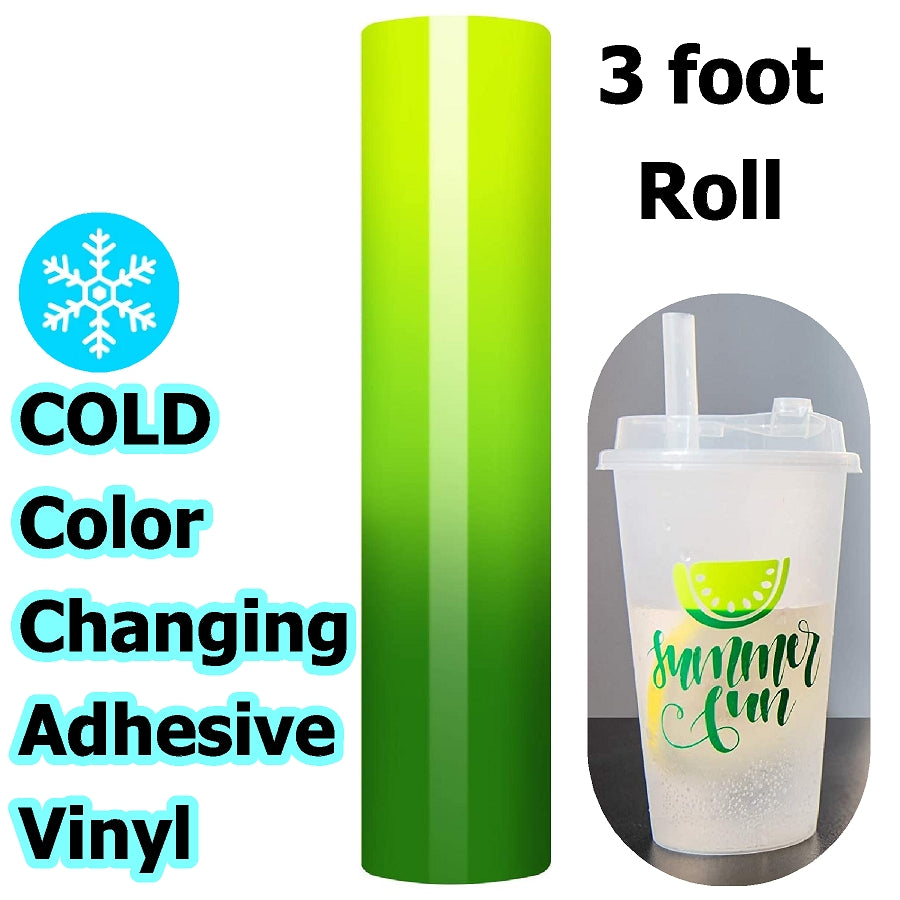 Cold Color Changing Adhesive Vinyl Roll - 12 x 5 ft, Neon Yellow to Green