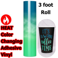 Color Changing Self-Adhesive Vinyl Heat - Teal to Green 3 Foot Roll