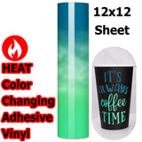 Color Changing Self-Adhesive Vinyl Heat - Teal to Green 12x12 Sheet